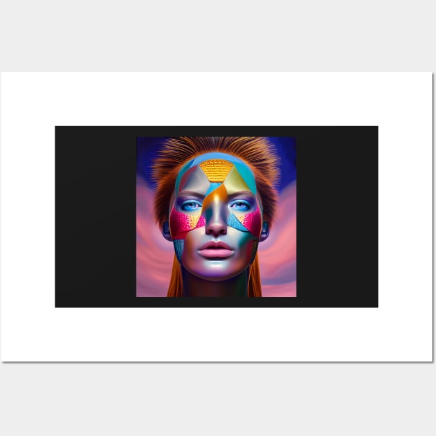 Warrior Woman in Colorful Metallic Face Paint Wall Art by ArtistsQuest
